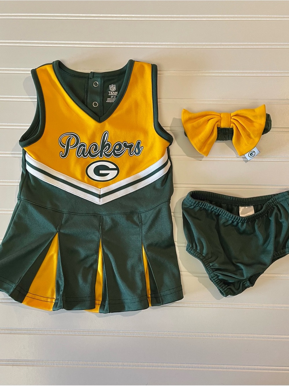 2T NFL Team Apparel Packers Girls Cheerleader Dress Headband & Panties